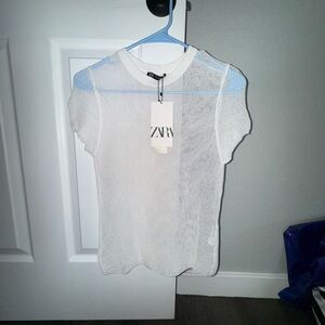 Zara White Sheer Women's Top